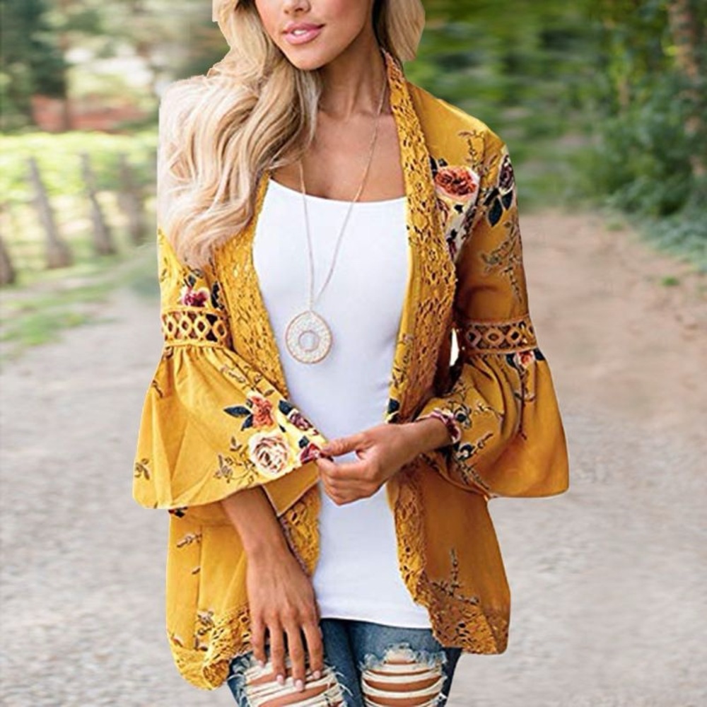 Unbranded Women's Floral Kimono Cardigan Top Lace Boho Open Front Size Large